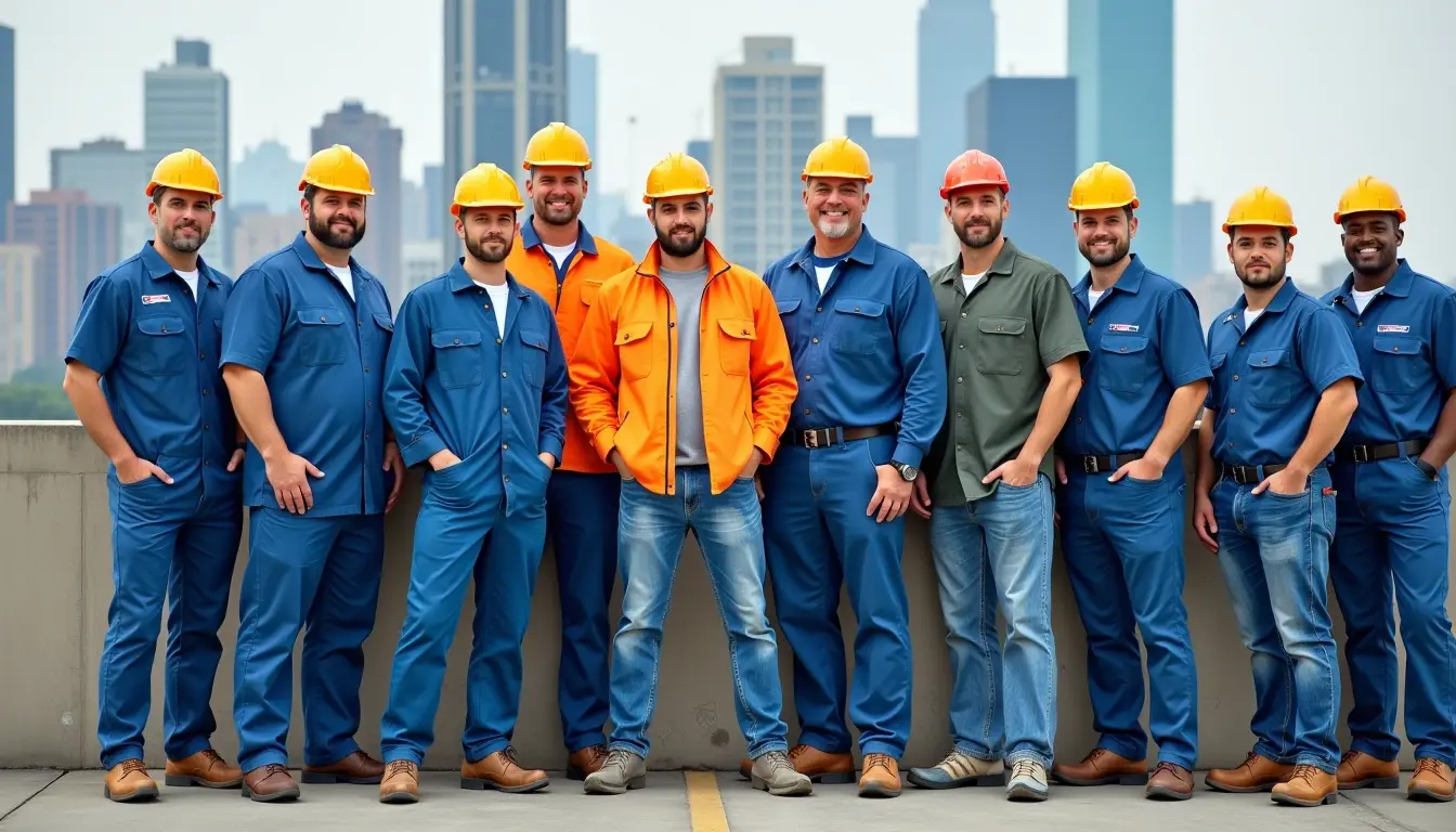 A gathering of blue collar trades people ready for the Installation.