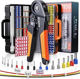 Preciva 0.08-16mm² Crimping Tool Set,28-5 AWG Bootlace Ferrule Crimping Tool Kit with 1500PCS Connectors Terminals+100PCS 150mm Cable Ties+60PCS Label,Ratchet Crimper with Suitcase for Electricians