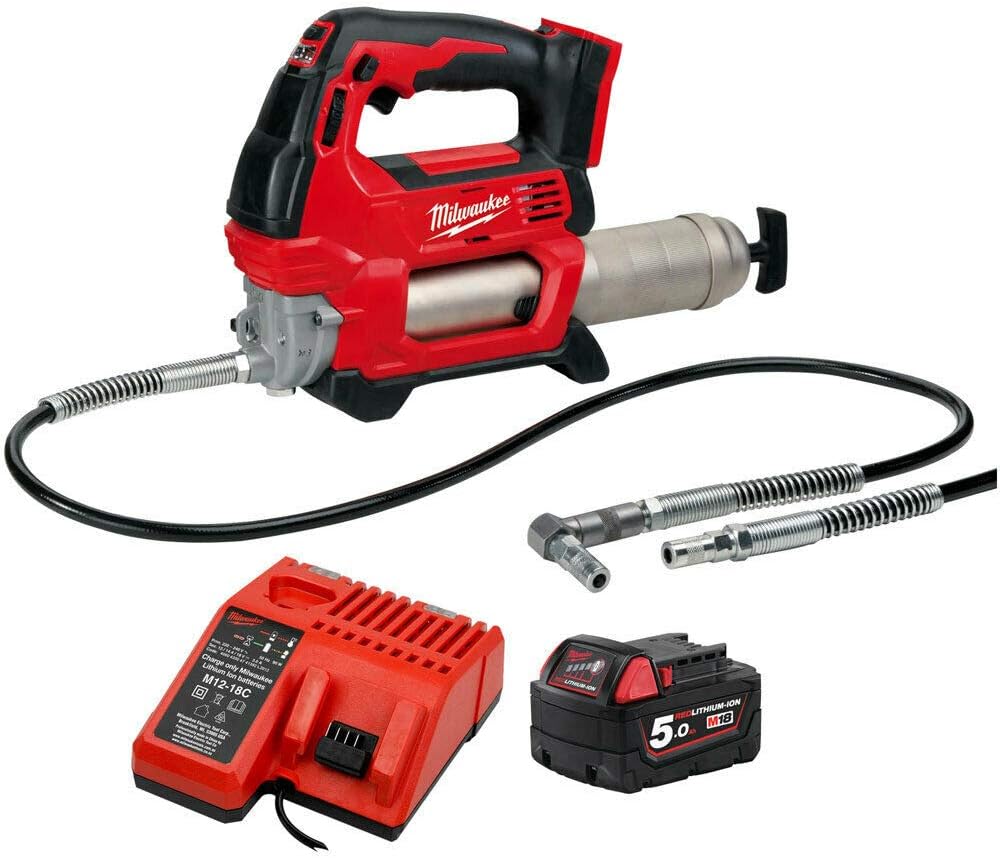 Milwaukee M18GG-0 18V M18 Cordless Grease Gun with 1 x 5.0Ah Battery & Charger