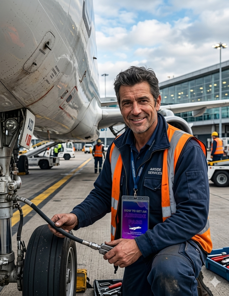Aircraft Engineer with Airside Pass on the Tarmac.