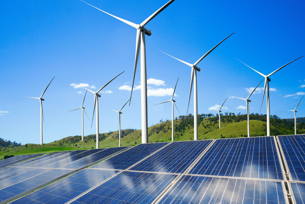Wind Farm and solar panel complex for Green energy.