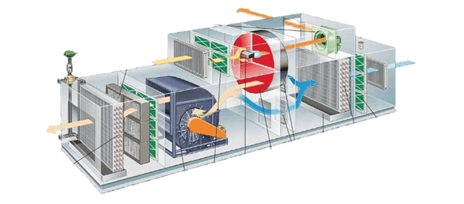 Munters AHU for the pharmaceutical industry showing the internal workings.